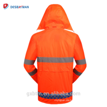 Oxford PU recubierto a prueba de agua reflectante de seguridad con capucha Rainsuit Hola Vis Rain Jacket